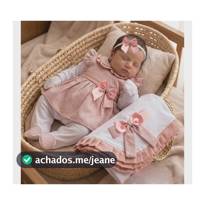 Saída De Maternidade Menina Bebê Maya Baby Poá 05 Peças Rosê P