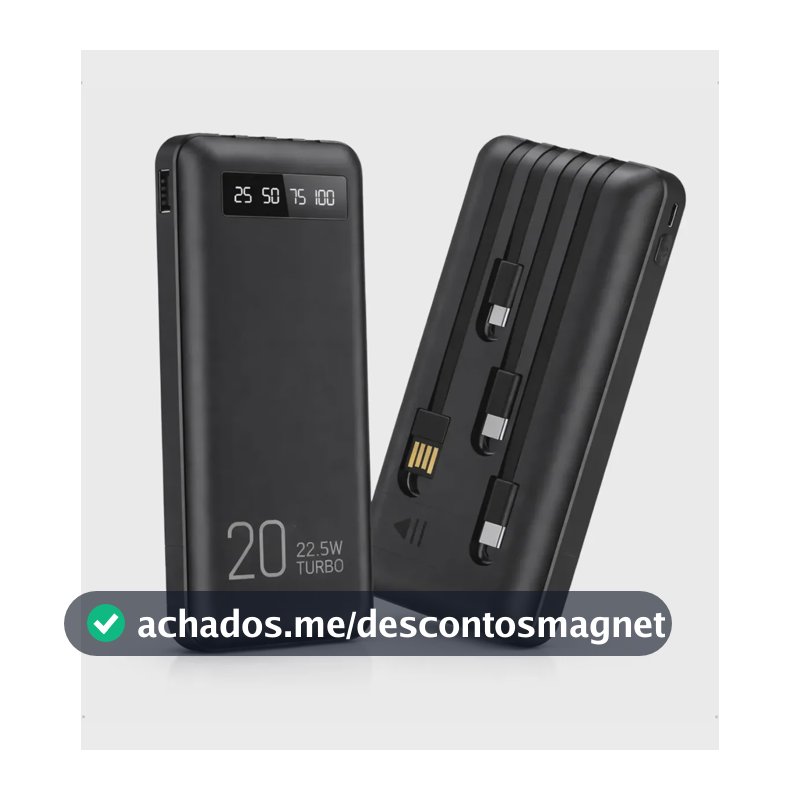 Power Bank 20000mah Carregador Portátil Turbo Rápido 22.5w Display Digital Preto