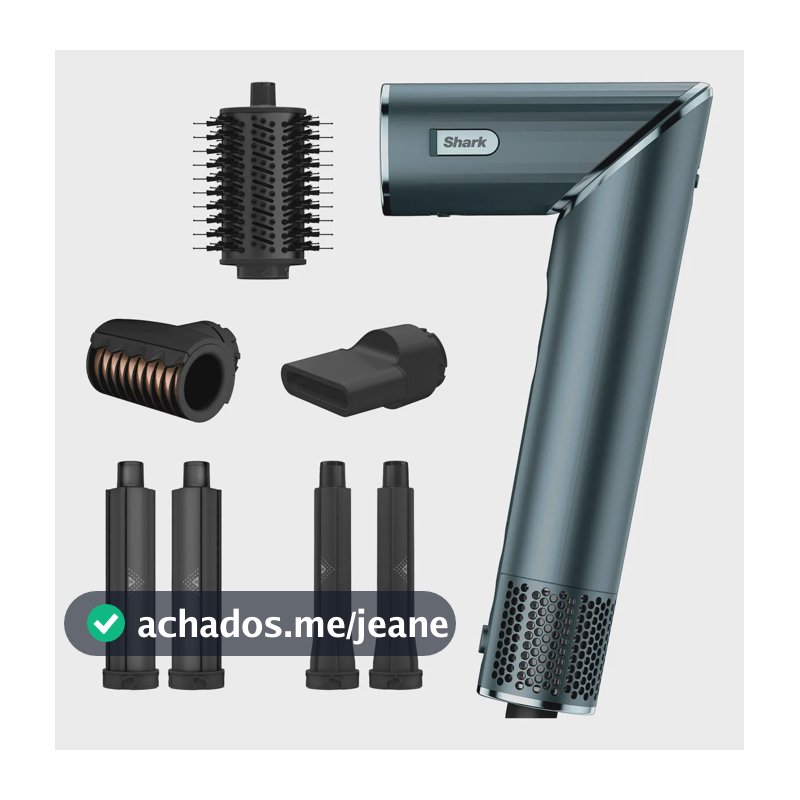 Secador e Modelador Shark FlexStyle Teal 7 em 1 Edição Limitada, Seca, Alinha, Dá Volume, Cria ondas, Cachos Soltos, Cachos Definidos, Finaliza, FrizzFighter, Nécessaire e Presilhas, 1.600 W