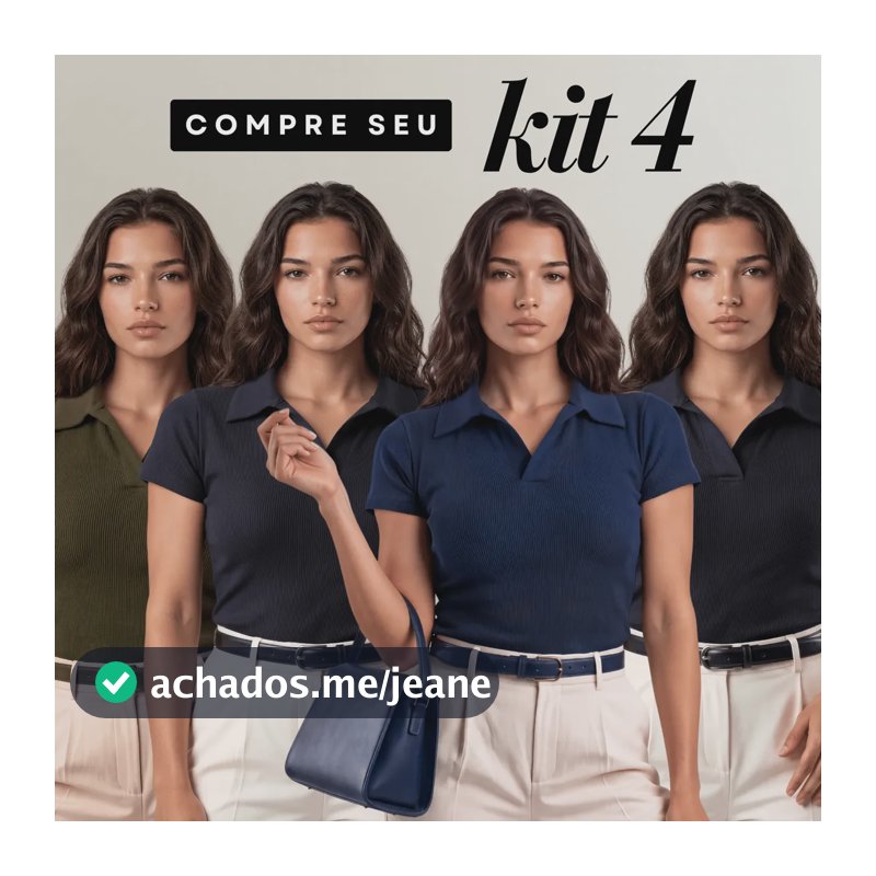 Kit 4 Camisa Gola Polo Feminina Canelada Manga Curta Lisa Dois Pretos Verde E Azul G/gg (44/48) Liso