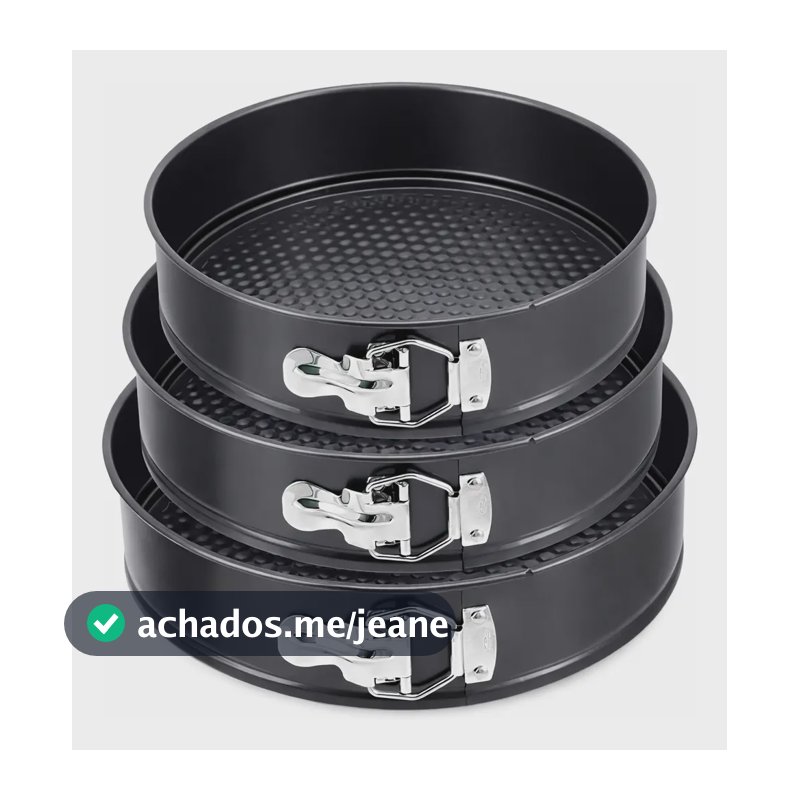 Kit 3 Formas De Bolo Torta Pudim Cheesecake 24CM 26CM 28CM Antiaderente Com Fundo Removível Com trava Desmontável Durável Confeitaria Aniversário Festa Cor Preto Sayonara