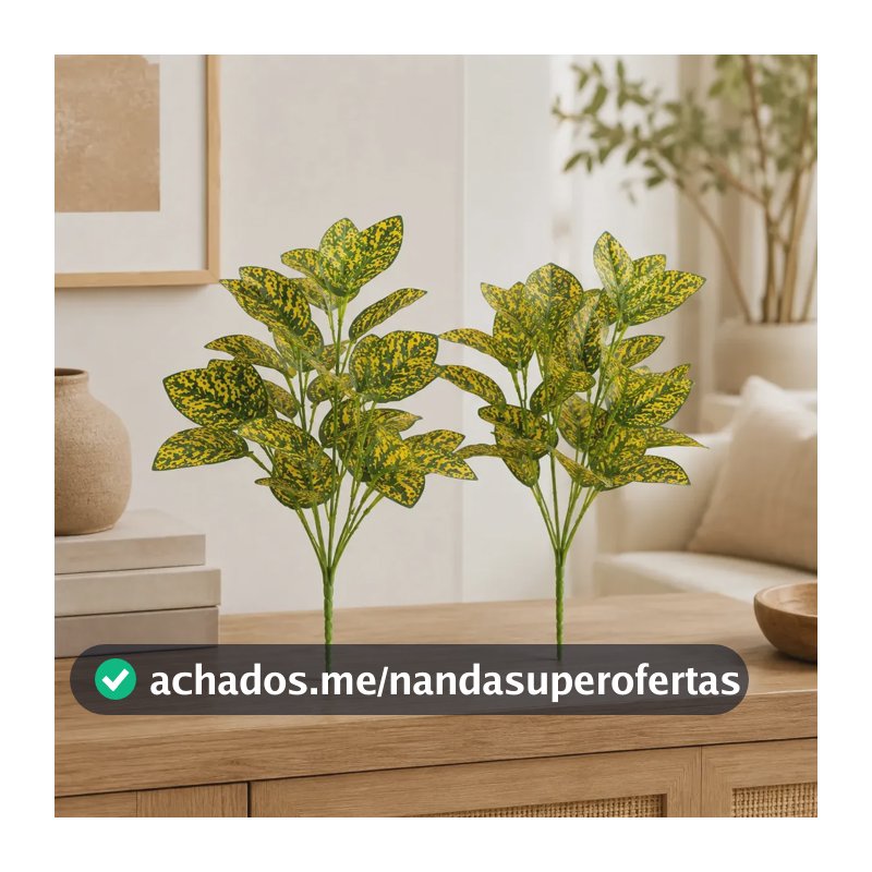 Kit 2 Buquê Artificial 7 Ramos Folhagem Realista Ideal para Decorar Sala Quarto Escritório Consultório Luxo