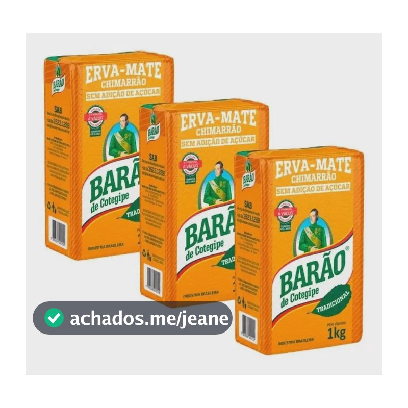 Kit 3 Erva Mate Barão De Cotegipe Tradicional 1kg Vácuo