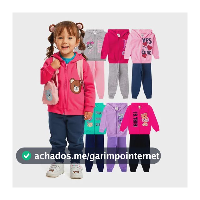 Kit 4 Peças Roupa Infantil Capuz E Zíper Menina Moletom