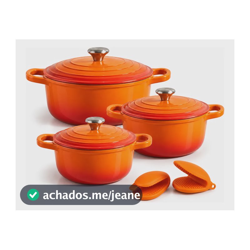 Jogo 3 Caçarolas Indução Forno Cerâmica Antiaderente Laranja