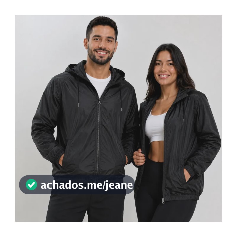 Jaqueta Corta Vento Unissex Impermeável Capuz Forrada Leve Preto M