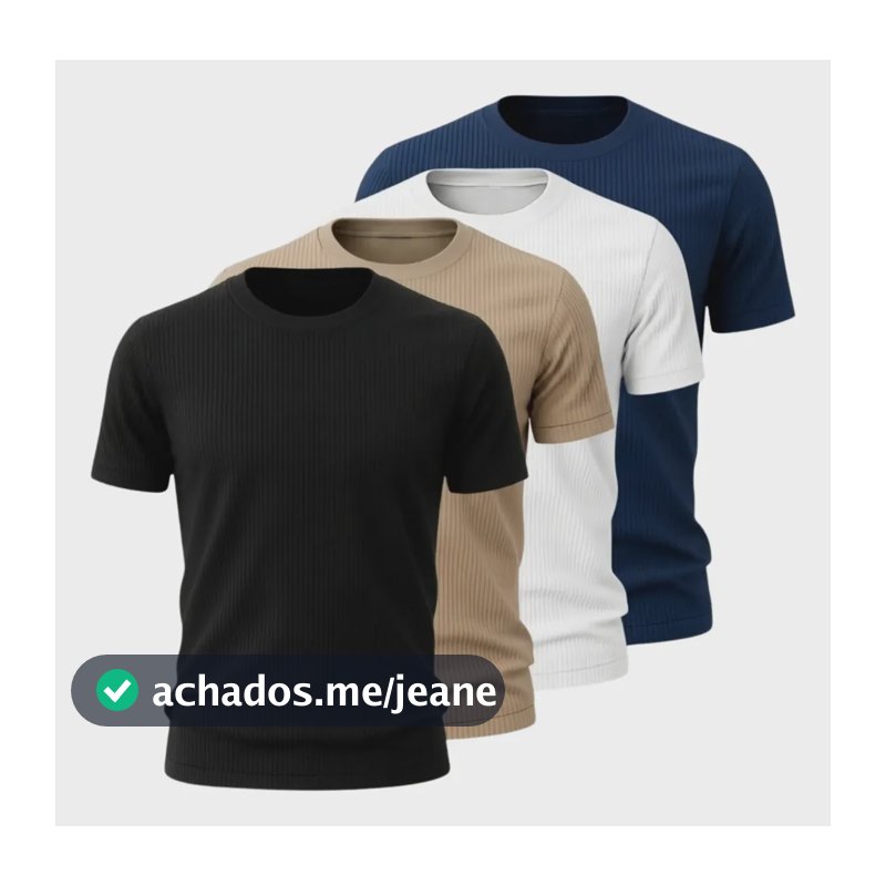 Kit 4 Camisetas Canelada Americana Masculina Ribana Premium Preto-branco-bege-azul Marinho G Canelado