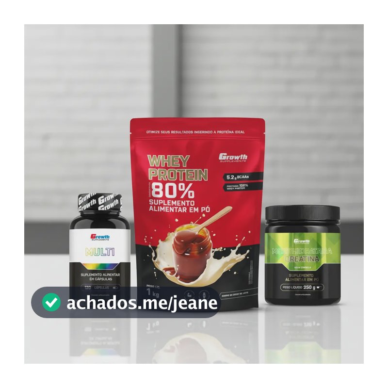 Kit Growth: Whey Protein Doce De Leite 1kg + Multivitamínico 120 Cáps + Creatina Monohidratada 250g