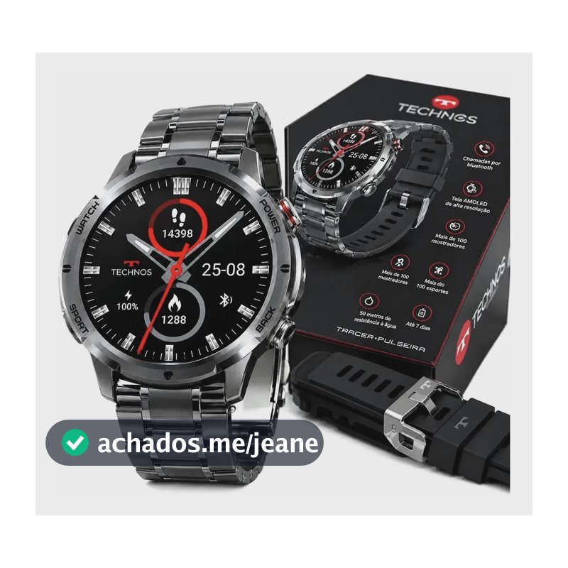 Smartwatch Technos Sport 47mm Aço Inox Dia Dos Pais Preto Dia Dos Pais