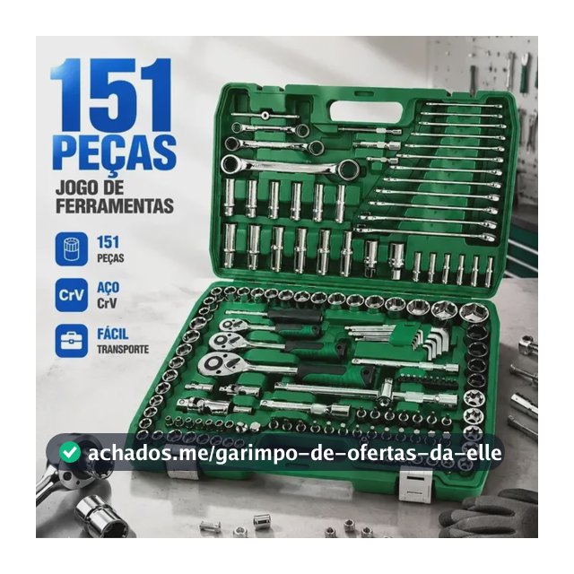 Kit Jogo De Ferramentas Com Soquetes 151 Peças De Aço Crv Verde-musgo