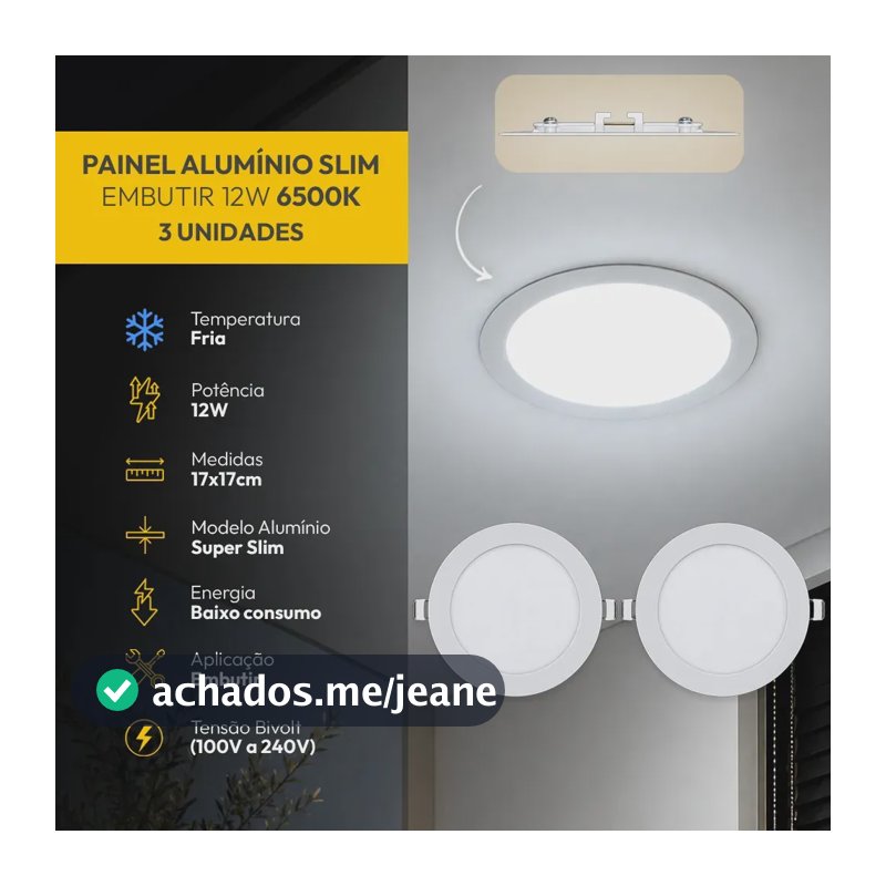 Kit 3 Painel Led Plafon Aluminio Embutir 12w 6500K Branco Frio 17cm Redondo Cod: ALUT001980-3 Alut By Avant