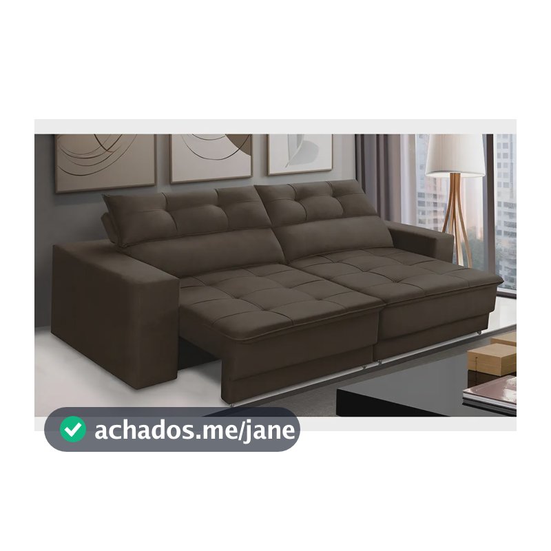 Sofá Retrátil e Reclinável 3 Lugares 1,90m com Molas Emily Suede Marrom Adonai Estofados