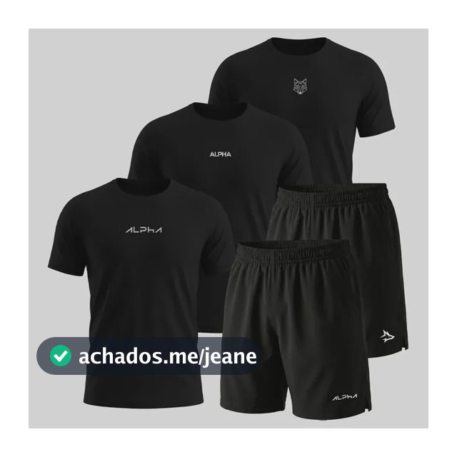 Kit 5 Peças All Black Dry 3 Camisetas E 2 Bermudas Alpha