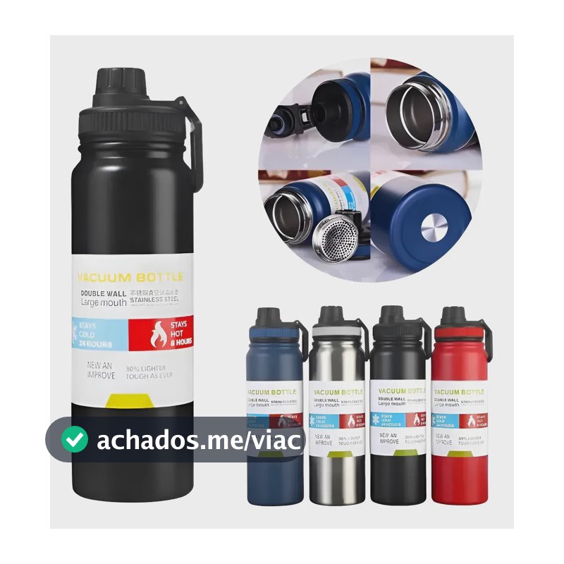 Garrafa Térmica 800ml Água Inox Academia Quente E Frio Preto