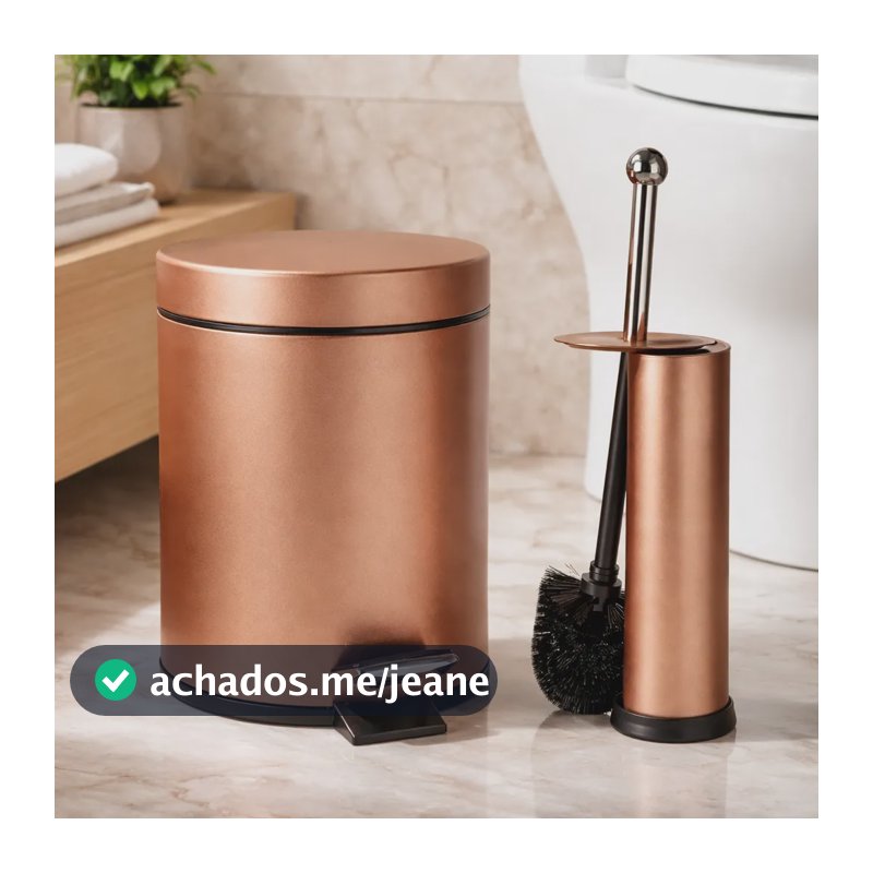 Lixeira 5l + Escova Sanitaria Rosê Gold Premium Casa Golden Rosê Gold Premium