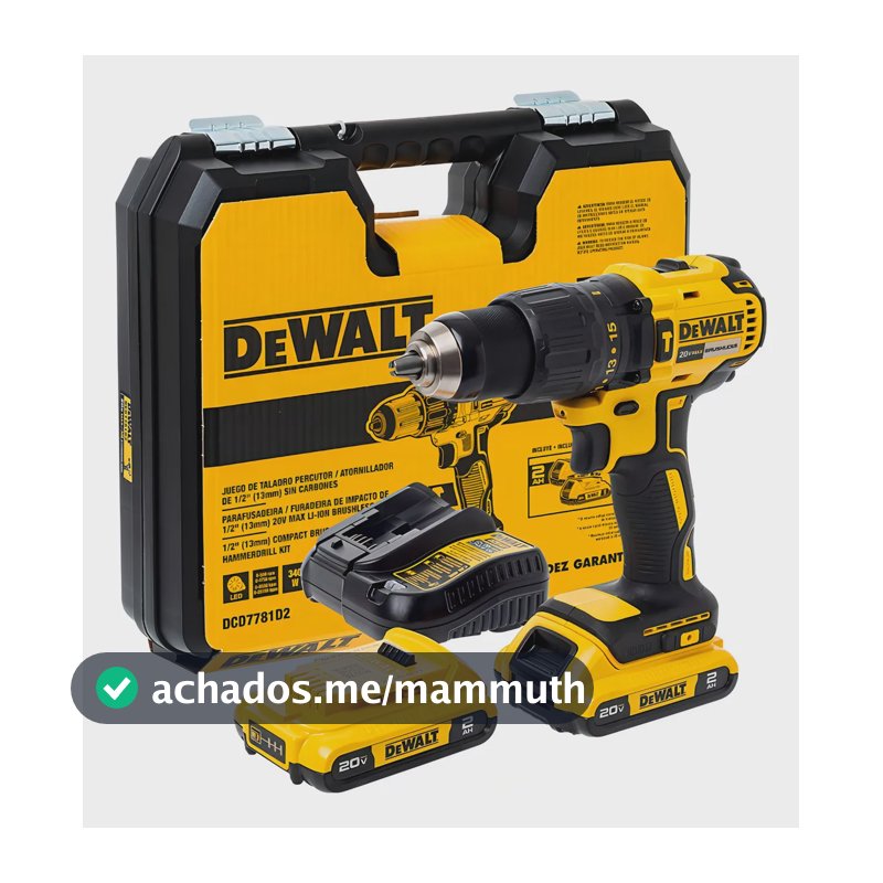 Parafusadeira e Furadeira de Impacto 13mm 20V DEWALT DCD7781D2 Com 2 Baterias, Carregador e Maleta