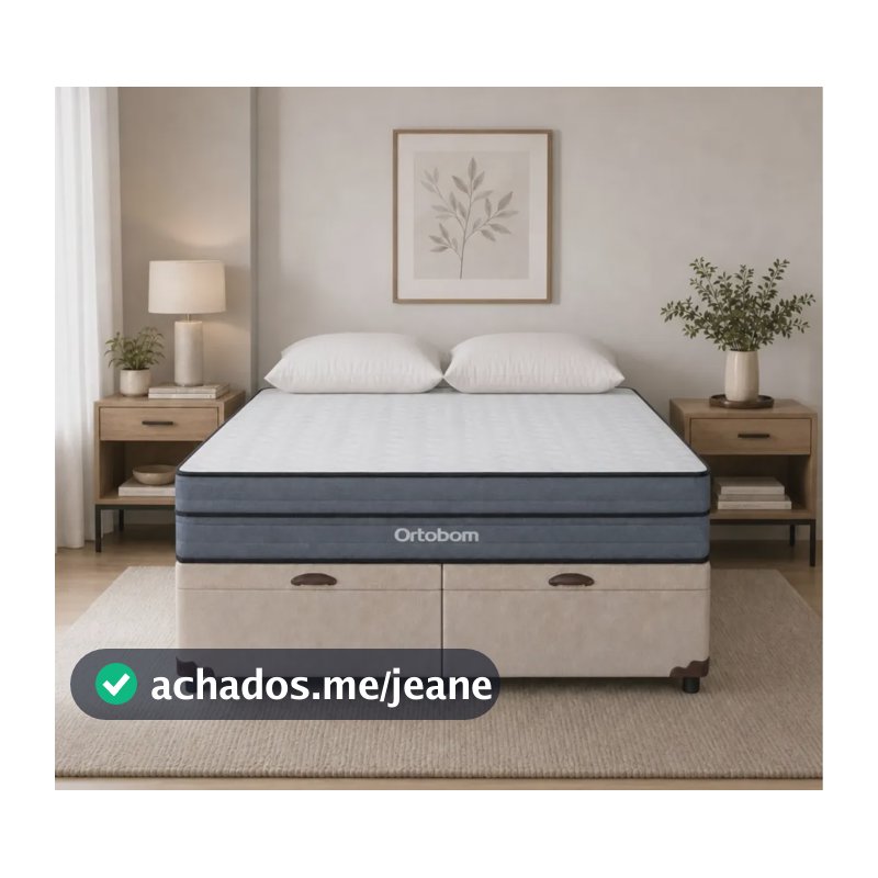 Baú Queen Bege Colchão Núvia Airtech Superpocket Ortobom  Bege
