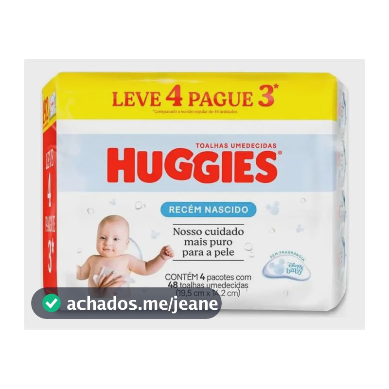 pack 4 Toalhas Umedecidas Huggies Recém-nascido 192 unidades