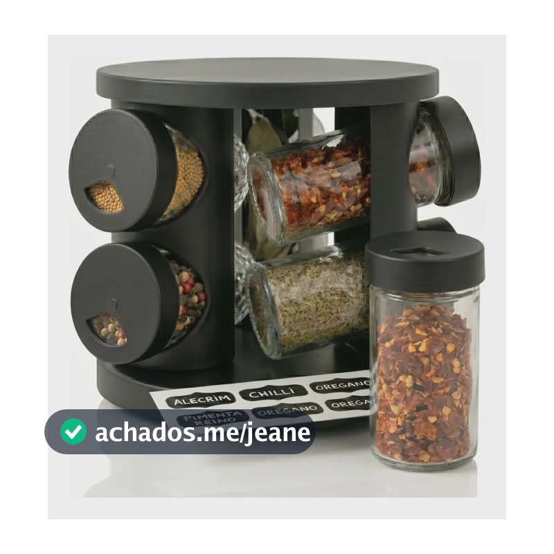 Porta Temperos E Condimentos Giratório Com 6 Potes De Vidro Preto / Liso