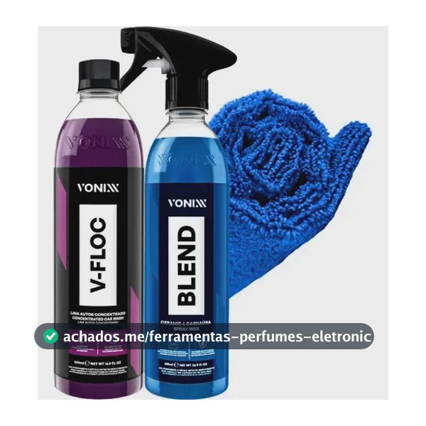 Kit - Cera Spray Vonixx Blend Carnaúba 500ml + Shampoo Automotivo V-Floc 500ml + Toalha Microfribra 40X40cm 350gsm Vintex