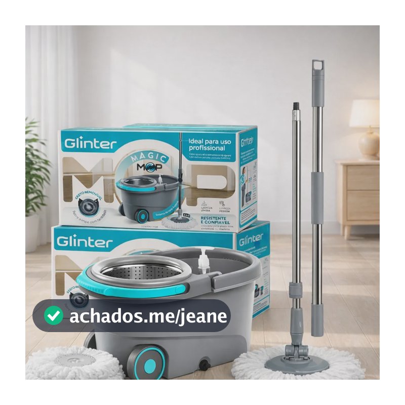 Esfregão Mop Inox 16l 360 Balde Centrífuga 2 Refis Microfibr Cinza
