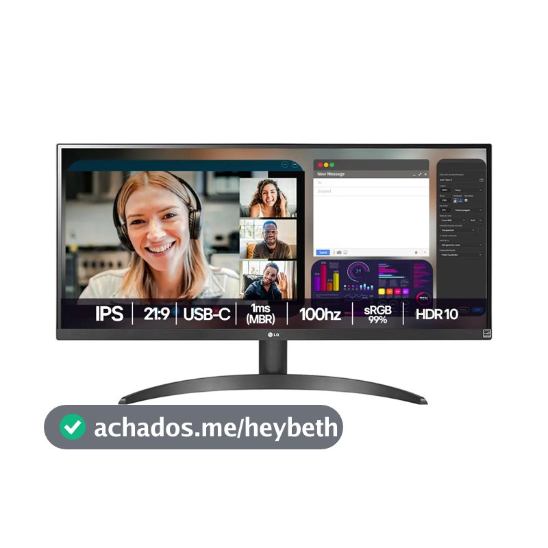 Monitor LG UltraWide - Tela IPS de 29", 21:9, HDR10, sRGB 99%, 100Hz, Preto- 29WQ500B