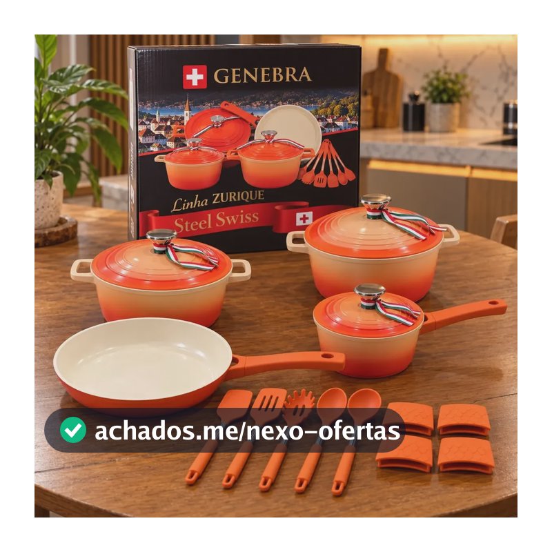 Jogo Panelas Genebra Cerâmica Antiaderente 16 Peças Indução Laranja-claro