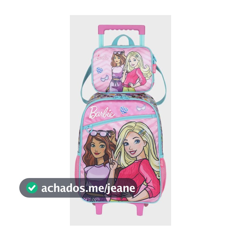 Kit Escola Mochilete Com Rodinhas Lancheira Barbie Ic42632bb Cor Rosa Desenho Do Tecido Lisa