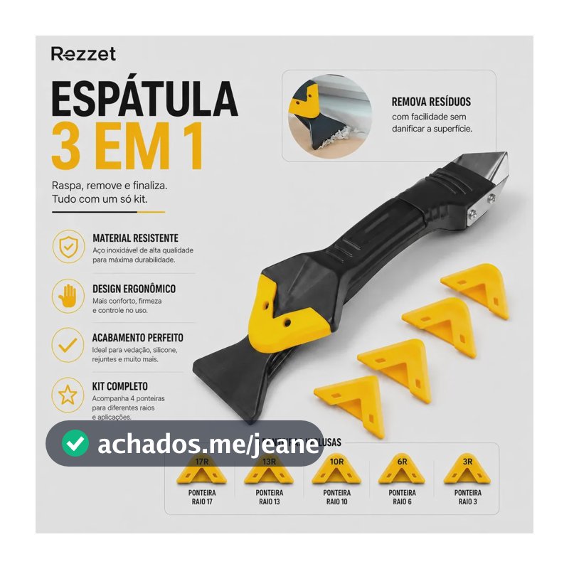 Espátula Rejunte Raspador Calafetagem Silicone 3 Em 1 Rezzet Removedor E Aplicador De Selante Com Raspador Inox Acabamento Profissional