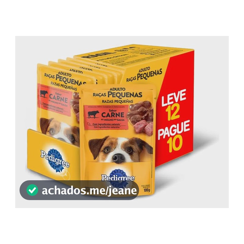Ração Úmida Pedigree para Cão Adulto de Raças Pequenas Sabor Carne ao Molho - Kit com 12 Sachês de 100g