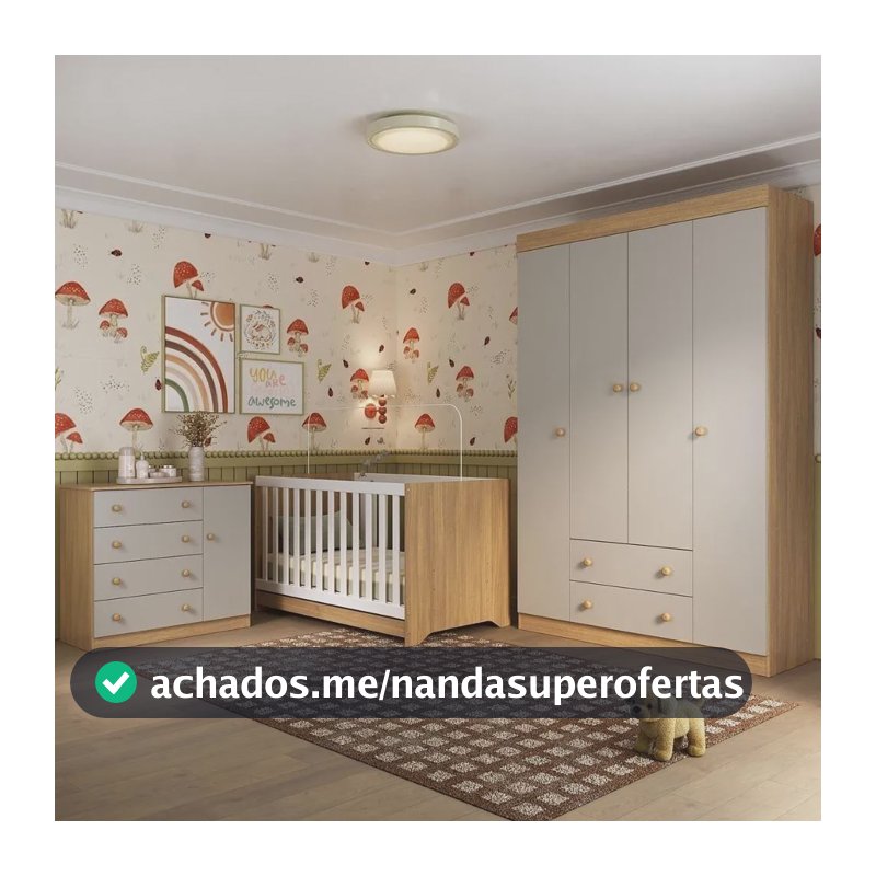 Quarto Bebê Completo Berço Americano 3-1 Madeirado-off White Branco