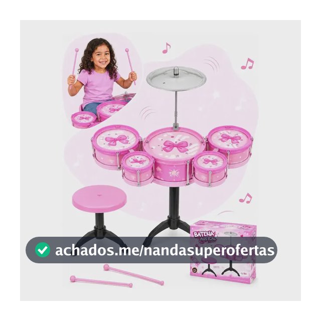 Mini Bateria Infantil Completa Com Banquinho Instrumento 5 Tambores Brinquedo Menino Criança Kizumba Cor Rosa