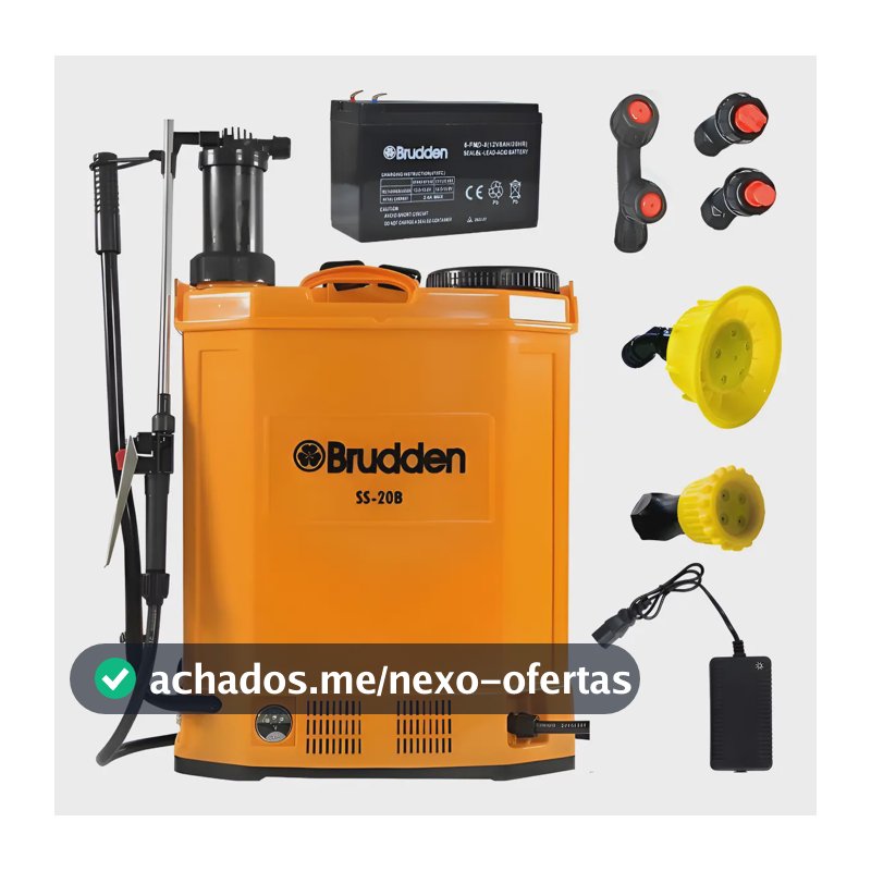 Pulverizador Elétrico Costal Brudden SS20B 20L Cor Amarelo Com Bateria Recarregável 12V