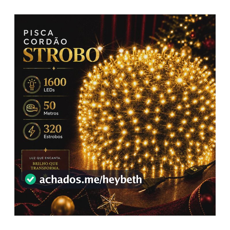 Strobo Cordão Natal 1600 Leds Pisca Flash 50m Prova D'água Bivolt Branco Quente