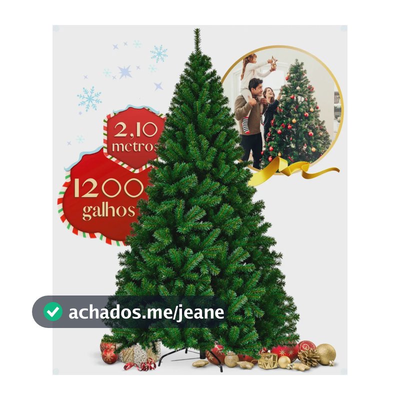 Árvore De Natal Grande 2,10m 1200 Galhos Pinheiro Luxo Premium Verde Cheia Pé De Ferro Galho Grosso 210cm Enfance