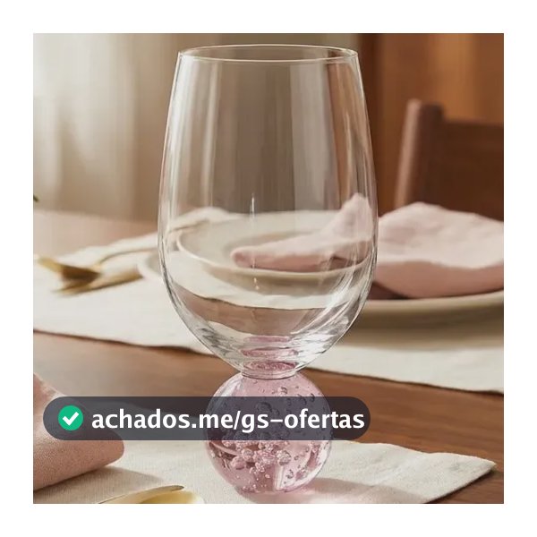 Kit 6 Taças Vidro Transparente Base Esfera Bubble 400ml Rosa-claro