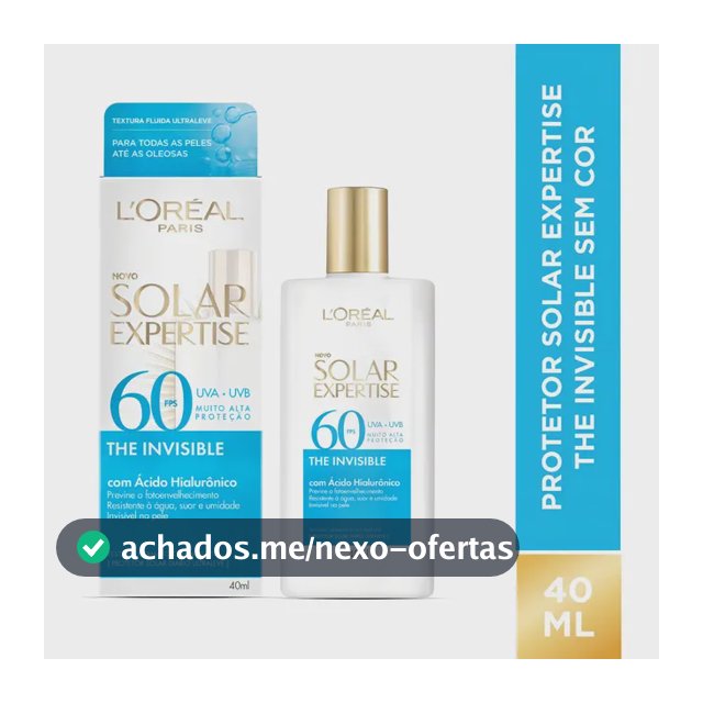 Protetor Solar Facial FPS 60 Antifotoenvelhecimento com Ácido Hialurônico, Textura Leve e Resistente à Água, Sem Cor, Solar Expertise L'Oréal Paris 40g