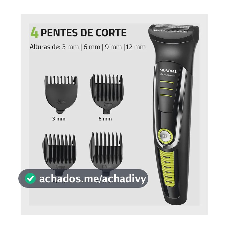 Cortador De Cabelo Mondial Super Groom 6 Bg-04 Melhor Categ Preto/verde