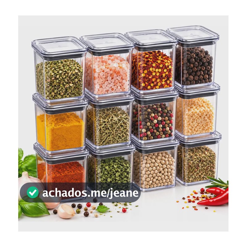 Kit 12 Potes Porta Temperos Herméticos Acrílico Com Tampa Preto
