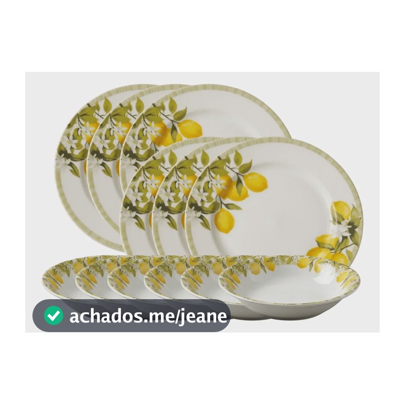 Jogo Pratos Xicara Lyor Limão Siciliano 12 A 30 Pçs Cerâmica 12 Pçs - 6 Jantar 28cm E 6 Fundo Massa Sopa 21cm Jantar 28cm E Fundo Massa Sopa 21cm