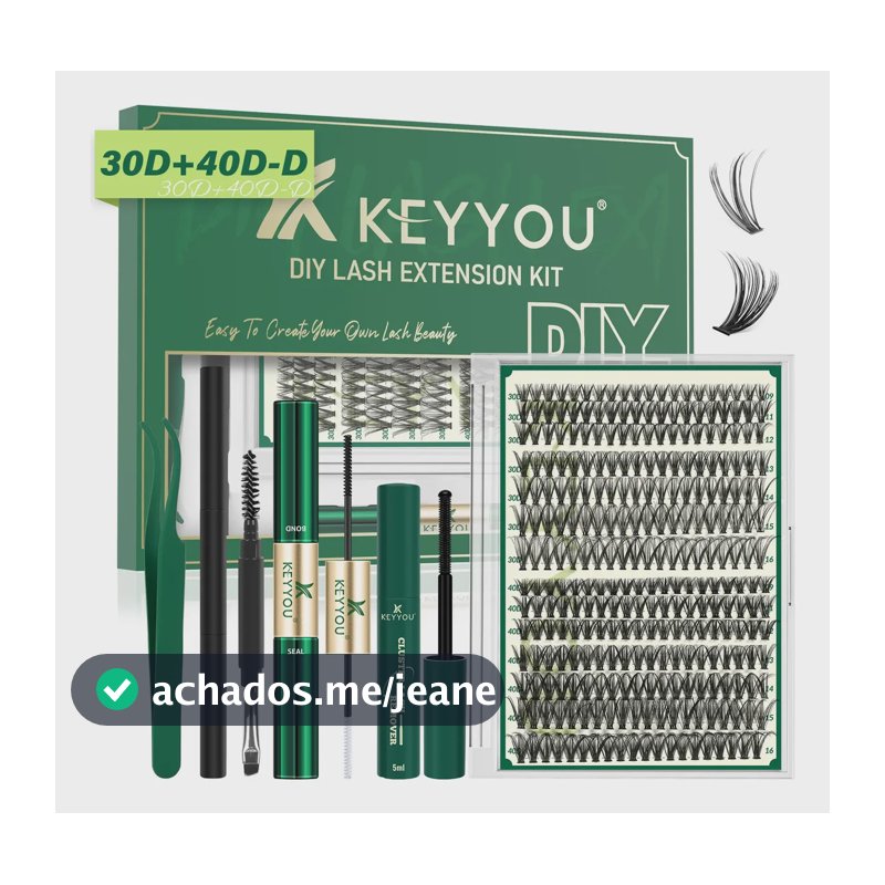Kit de Cílios Postiços KEYYOU 30D+40D com Cola, Removedor e Pinça Para Extensão em Casa