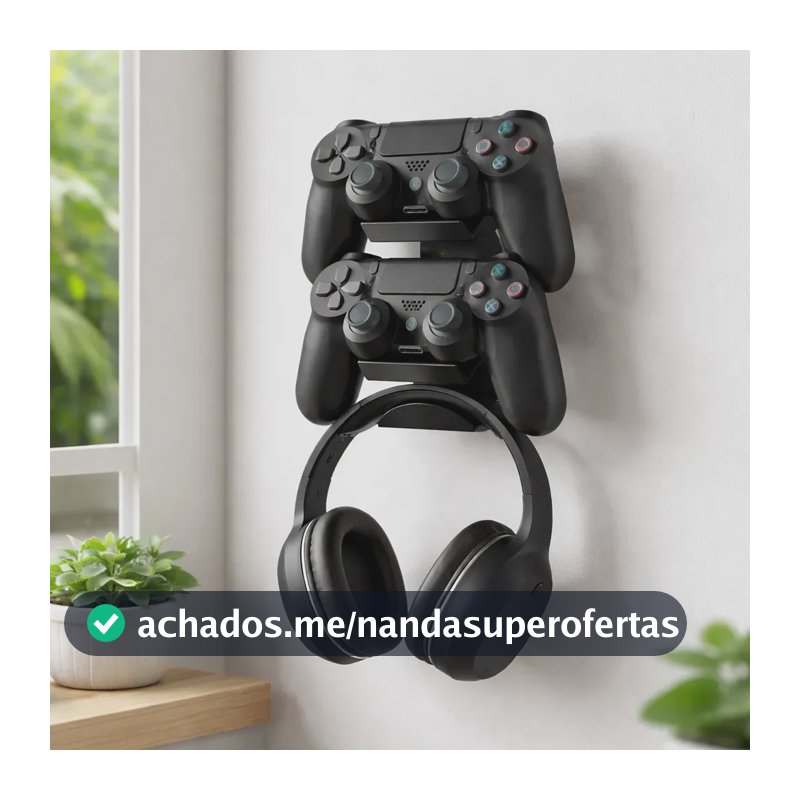Suporte fone headset parede 2 controles PS4 PS3 PS2 gamer mesa escritório setup casa quarto sala ambiente moderno elegante organização evita quedas fios soltos bagunça fixação firme