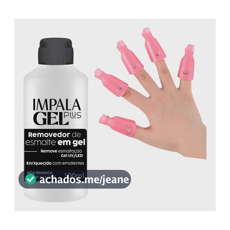 Kit Removedor Esmalte Gel Impala 100ml + 10 Dedeiras Unhas