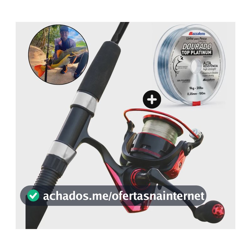 Kit Pesca Molinete 4000 Drag 8kg + Vara 2p Para Molinete 1.65m Fibra De Vidro Maciça + Linha Cor Vermelho