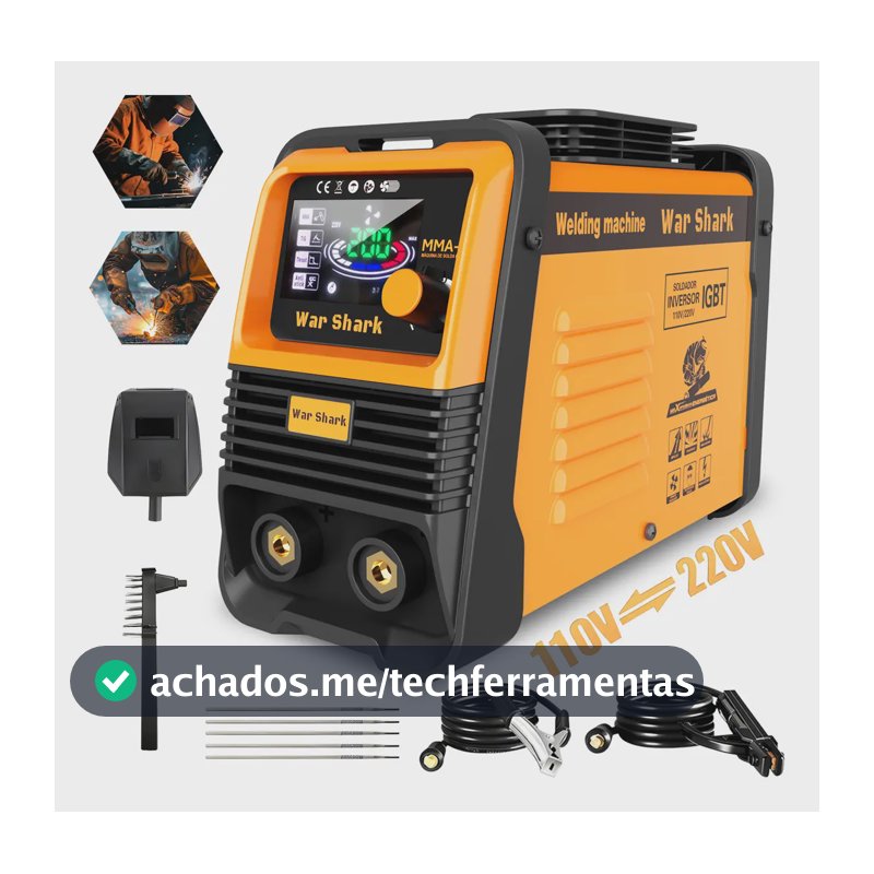 Máquina De Solda Inversora Portatil War Shark Bivolt 110v/220v Mma Tig Amarelo