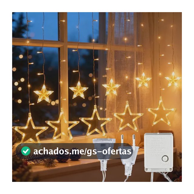 Luz Cortina Led Estrela Cascata 8 Modos Para Natal Festas Branco Quente 110v