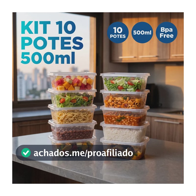 Kit 10 Potes 500ml Transparente Plástico Com Tampa De Encaixe Para Alimentos Marmita Fitness Reutilizável Apto Micro-ondas E Lava-louças Cozinha Geladeira Comida Mantimentos Ponte Lar Utilidades