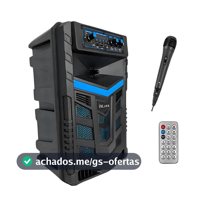 Caixa De Som Amplificada 2000w Bluetooth + Microfone Azul