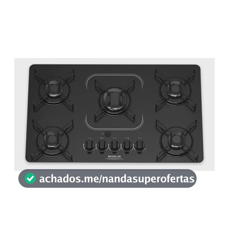 Fogão Cooktop alimentação gás - Braslar 5 bocas cor preto - Bivolt de Embutir