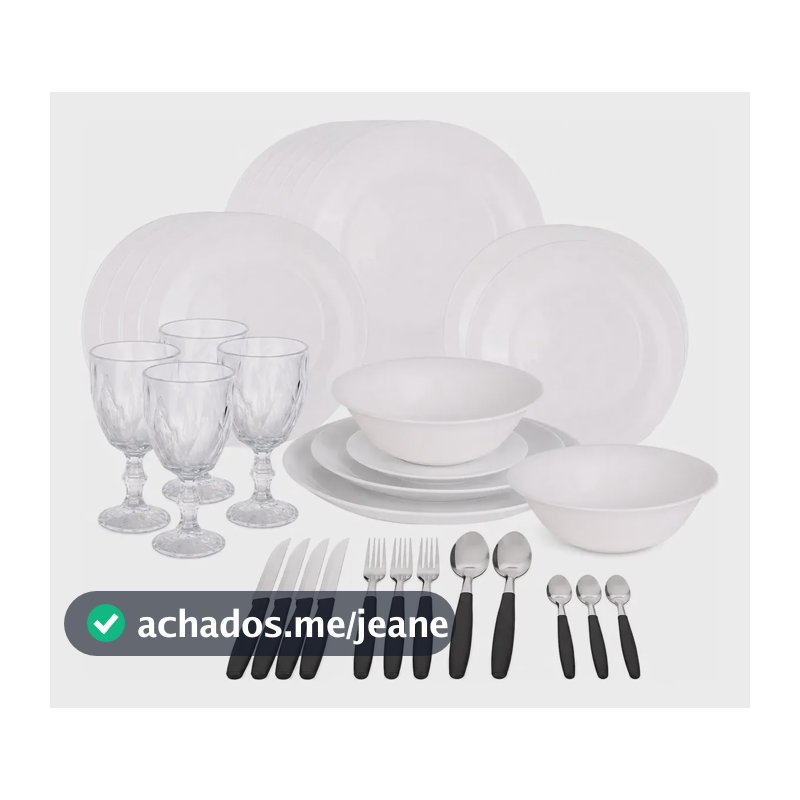 Aparelho De Jantar Fratelli 32 Peças Pratos Taças Talheres Branco Liso